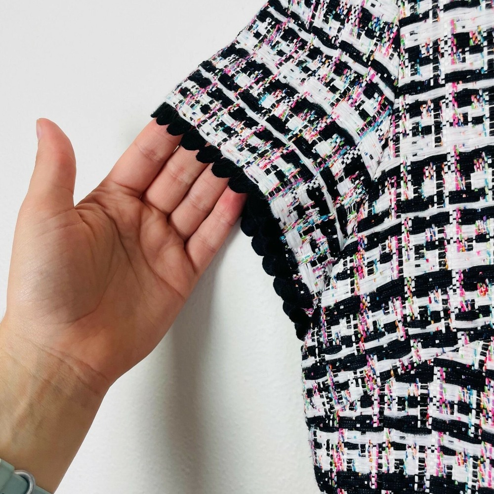 Sara Campbell Sheath Black‎ and White Tweed Dress with Color Specks Throughout - Picture 4 of 7